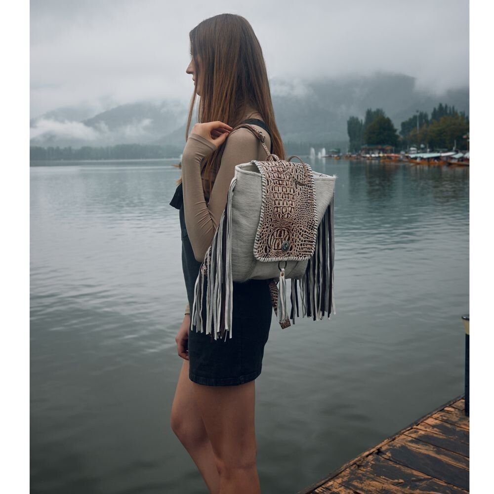 Myra Bag Handmade Smokey Leather & Hairon Upcycled Canvas Backpack